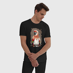 Пижама хлопковая мужская Попугай какаду, цвет: черный — фото 2