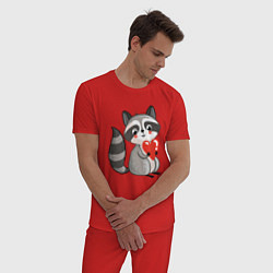 Пижама хлопковая мужская Енотик с сердцем, цвет: красный — фото 2