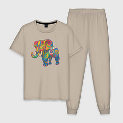 Пижама хлопковая мужская Разноцветный слоник, цвет: миндальный