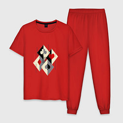 Пижама хлопковая мужская Масти игральных карт: пики трефы бубны и червы, цвет: красный