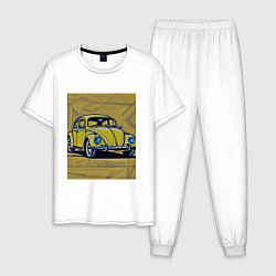 Пижама хлопковая мужская Авто Жук, цвет: белый