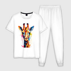 Пижама хлопковая мужская Граффити с жирафом, цвет: белый