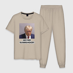 Пижама хлопковая мужская Трамп в тюрьме, цвет: миндальный