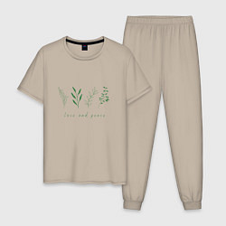Мужская пижама Зеленые растения мир и любовь