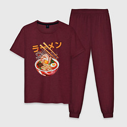 Пижама хлопковая мужская Ramen Рамен, цвет: меланж-бордовый