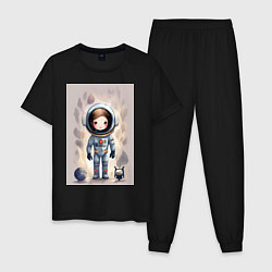 Пижама хлопковая мужская Милый маленький космонавт - нейросеть, цвет: черный