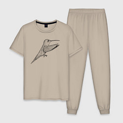 Пижама хлопковая мужская Колибри сбоку, цвет: миндальный