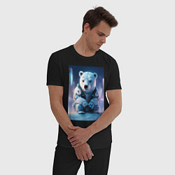 Пижама хлопковая мужская Полярный медвежонок - киберпанк - нейросеть, цвет: черный — фото 2