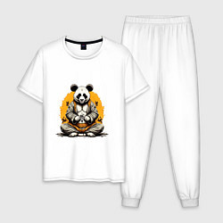 Пижама хлопковая мужская Панда на медитации, цвет: белый