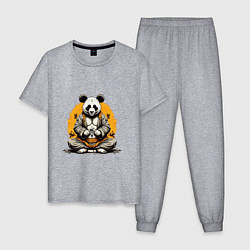 Пижама хлопковая мужская Панда на медитации, цвет: меланж