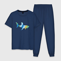 Пижама хлопковая мужская Ретро акула из поцарапаных полос, цвет: тёмно-синий
