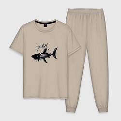 Пижама хлопковая мужская Трайбл акула с надписью shark, цвет: миндальный