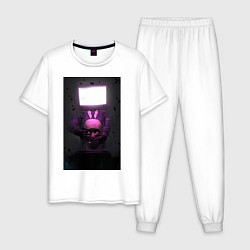 Пижама хлопковая мужская Tvman-skibidi, цвет: белый