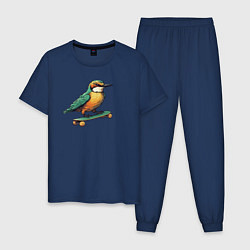 Пижама хлопковая мужская Птица катается на скейте, цвет: тёмно-синий