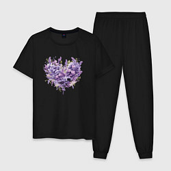 Пижама хлопковая мужская Сердце и цветы прованс, цвет: черный