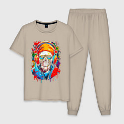 Мужская пижама Череп в бандане очках и наушниках