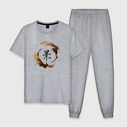 Пижама хлопковая мужская Иероглиф в кофейном круге, цвет: меланж
