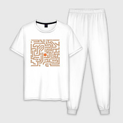 Пижама хлопковая мужская Лабиринт- головоломка цель, цвет: белый