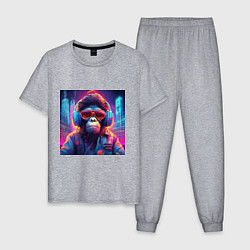 Пижама хлопковая мужская Антропоморфная обезьяна, цвет: меланж