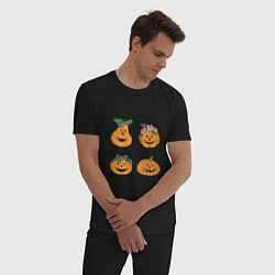 Пижама хлопковая мужская Веселые тыквы, цвет: черный — фото 2