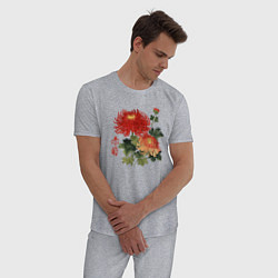 Пижама хлопковая мужская Красные хризантемы, цвет: меланж — фото 2