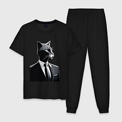 Пижама хлопковая мужская Бизнес-кот, цвет: черный