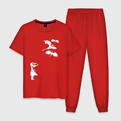 Пижама хлопковая мужская Девочка и драконы, цвет: красный