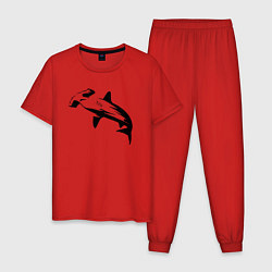 Пижама хлопковая мужская Рыба-молот трафарет, цвет: красный
