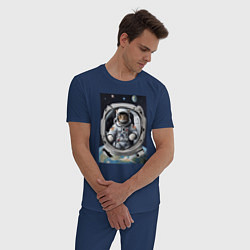 Пижама хлопковая мужская Котик улетел в космос, цвет: тёмно-синий — фото 2