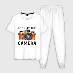 Пижама хлопковая мужская Смотри в мою камеру, цвет: белый