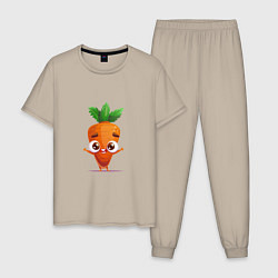 Пижама хлопковая мужская Морковка кавайная, цвет: миндальный
