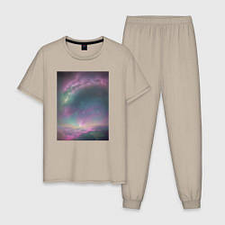 Пижама хлопковая мужская Космическое пространство 2, цвет: миндальный