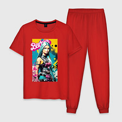 Пижама хлопковая мужская Барби - крутая девчонка - нейросеть, цвет: красный