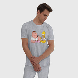 Пижама хлопковая мужская Питер и Гомер едят пончики, цвет: меланж — фото 2