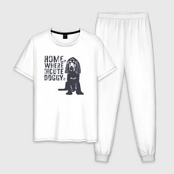 Пижама хлопковая мужская Home is where the cute doggy is, цвет: белый