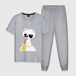 Мужская пижама Лама - альпака с бокалом