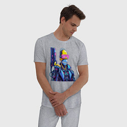 Пижама хлопковая мужская Гомер Симпсон с пистолетом - киберпанк, цвет: меланж — фото 2