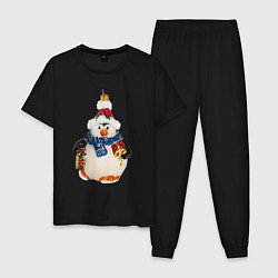 Пижама хлопковая мужская Пингвин в шарфе с подарками, цвет: черный