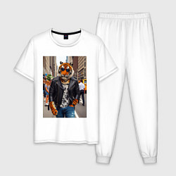 Мужская пижама Cool tiger on the streets of New York - ai art