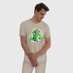 Пижама хлопковая мужская Зелёный дракон на скале 2024, цвет: миндальный — фото 2