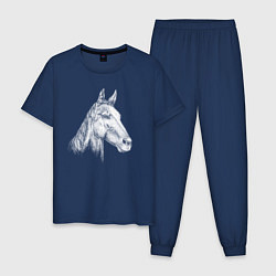 Пижама хлопковая мужская Голова белой лошади, цвет: тёмно-синий