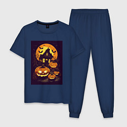 Пижама хлопковая мужская Хэллоуин - Джек фонарь, цвет: тёмно-синий