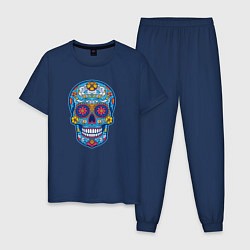 Пижама хлопковая мужская Череп мексиканский, цвет: тёмно-синий
