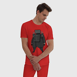 Пижама хлопковая мужская Skibidi toilet TV Man boss, цвет: красный — фото 2
