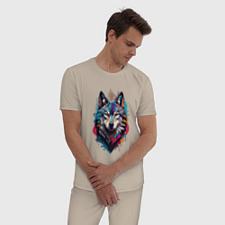 Пижама хлопковая мужская Волк в стиле Граффити, цвет: миндальный — фото 2