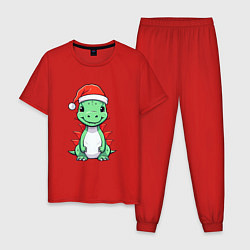 Пижама хлопковая мужская Маленький дракон-хранитель зимы, цвет: красный