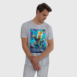 Пижама хлопковая мужская Скейтбордист Барт Симпсон на фоне граффити, цвет: меланж — фото 2