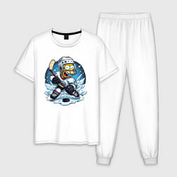 Пижама хлопковая мужская Гомер Симпсон - хоккейный нападающий, цвет: белый