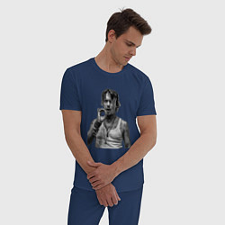 Пижама хлопковая мужская Джонн Депп курит, цвет: тёмно-синий — фото 2