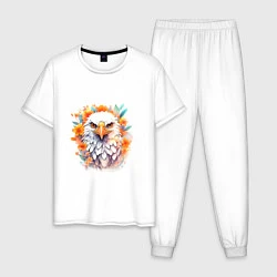 Пижама хлопковая мужская Орел в цветах, цвет: белый